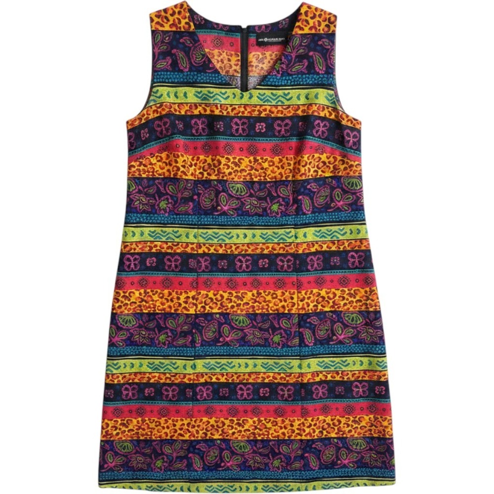 Sag Harbor Dress Womens 12 Multicolor Leopard Paisley Stripe Sheath V-Neck